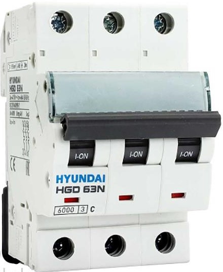 تصویر کلید مینیاتوری،3 پل،3 فاز 63 آمپر،6 کیلو آمپر، HYUNDAI سری HGD 63N HYUNDAI HGD 63N 3P-4A